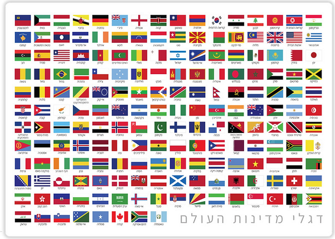 זוג פלייסמטים- לוח הכפל ודגלי מדינות העולם בעברית