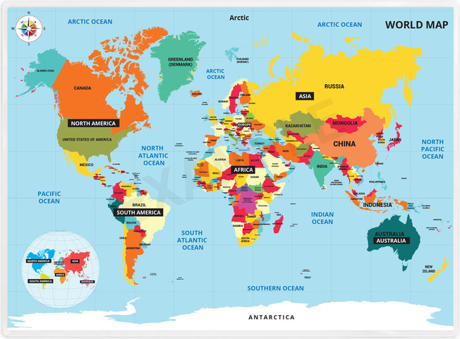 World Map Placemat- פלייסמט מפת העולם באנגלית