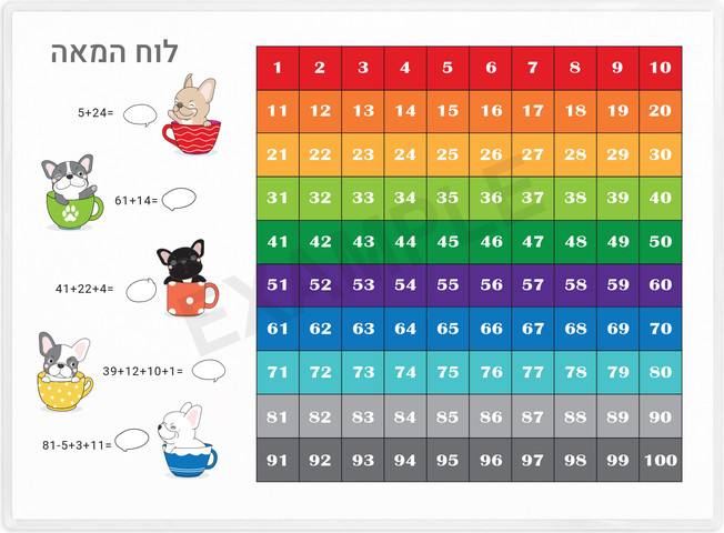 פלייסמט לוח המאה לילדים בעברית