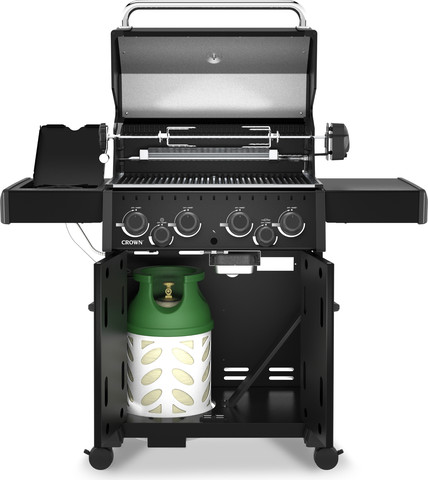 גריל גז 4 מבערים + כירת צד ושיפוד Crown 490 65,000 BTU שחור מבית המותג הקנדי Broil King