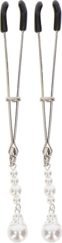 קליפס לפטמה | תתליון פנינים | Nipple Play Tweezers With Pearls ,כסף