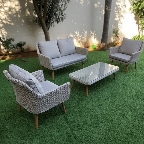מערכת ישיבה זוגית מראטן סינטטי בעיצוב יוקרתי דגם בורוס