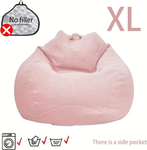 פוף שזלונג בגודל XL – נוחות בהתאמה אישית עם כיס צד - צבע ורוד