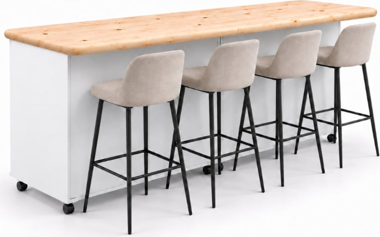 אי למטבח דגם רומילה עם משטח עץ אורן טבעי ואחסון משולב