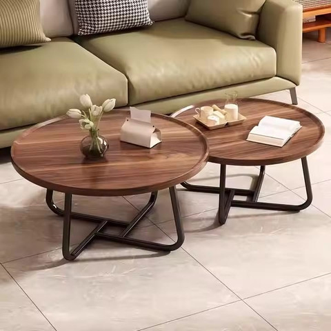 זוג שולחנות סלון עגולים בעיצוב מודרני בגימור עץ דגם וינטג'