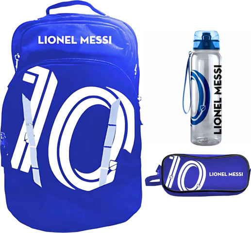 סט חזרה לבית ספר מסי MESSI כחול - תיק גב חצי אורטופדי, קלמר שני תאים ובקבוק עם פקק חכם