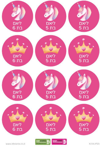 סט מדבקות יומולדת 24 מדבקות עם שם וגיל הילד/ה