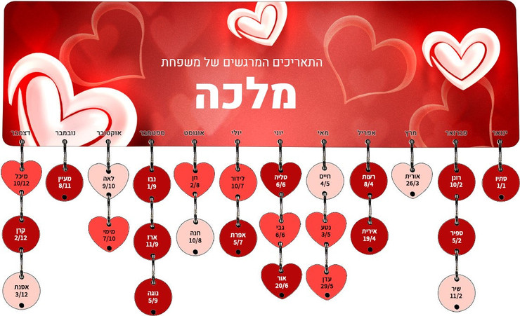 לוח עץ תאריכים ימי הולדת, ימי נישואים וכל תאריך חשוב