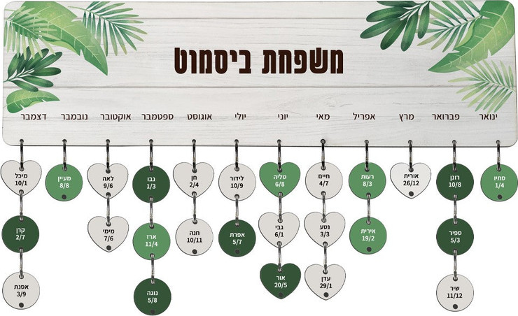 לוח עץ תאריכים ימי הולדת, ימי נישואים וכל תאריך חשוב