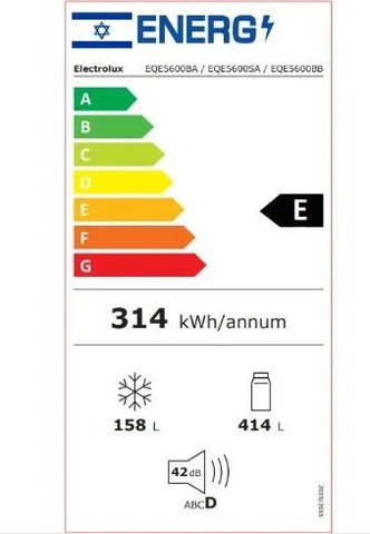 מקרר 4 דלתות 572 ליטר מושחר Electrolux EQE5600BB No Frost