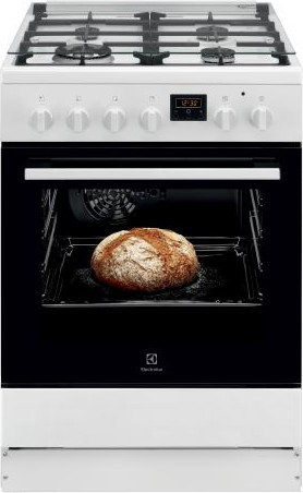 תנור משולב גז 4 להבות מכסה זכוכית לבן Electrolux LKK620200W