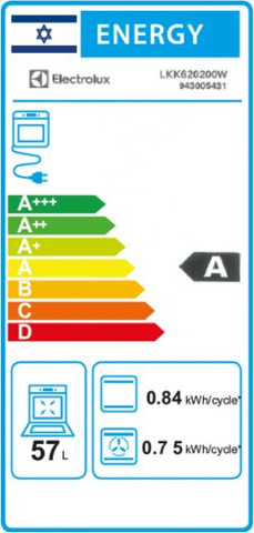 תנור משולב גז 4 להבות מכסה זכוכית לבן Electrolux LKK620200W