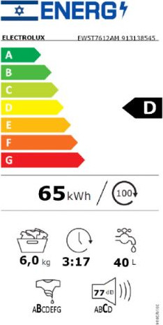 מכונת כביסה פתח עליון 6 ק"ג 1000 סל"ד Electrolux EW5T7612AM