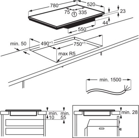 כיריים 80 ס"מ אינדוקציה 2BRIDGE שחור Electrolux EIV84550