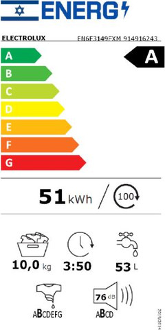 מכונת כביסה פתח חזית 10 ק"ג 1400 סל"ד Electrolux EN6F3149FXM