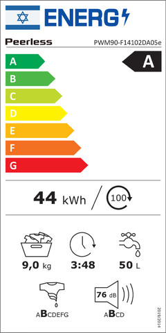 מכונת כביסה 9 ק"ג 1400 סל"ד PWM90-F14102DA05e אינוורטר לבן PEERLESS