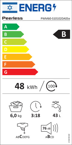 מכונת כביסה 6 ק"ג 1000 סל"ד  PEERLESS PWM60-S10102DA05e