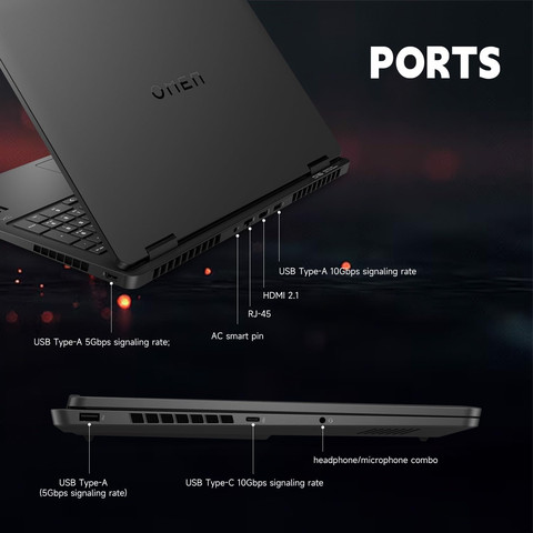 מחשב נייד HP OMEN 16-SLIM GAMING ULTRA 9 AI 285H דיסק 512SSD זיכרון 16GB ומסך 16" עם כרטיס מסך RTX 5060 8GB צבע שחור מרהיב , מקלדת RGB