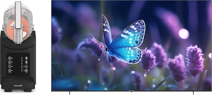 מסך טלוויזיה חכמה QLED MINI LED 90" 4K PEERLESS (WebOS22) ML90PEOS22 +מכונת ברד 255NA ביתית להכנת משקאות קפואים NAKASUMI