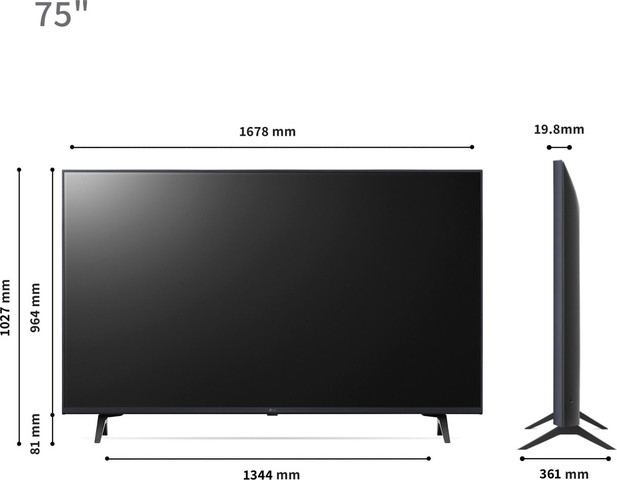 מסך טלוויזיה “75 4K LG UHD Smart TV, עם מעבד α5 דור 6 בינה מלאכותית (AI) 75UR78006LL אל גי