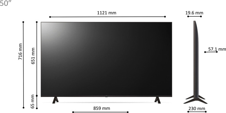 טלוויזיה חכמה 50″ ברזולוציית 4K LG UHD Smart TV, עם מעבד α5 דור 6עם בינה מלאכותית (AI) 50UR78006LL אל גי