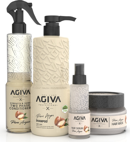 סט טיפוח 4 מוצרים Agiva Pure Argan – לחות, שיקום וברק טבעי לשיער | אגיבה