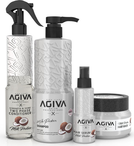 סט טיפוח 4 מוצרים Agiva Milk Protein – לחות ושיקום עמוק לשיער | אגיבה