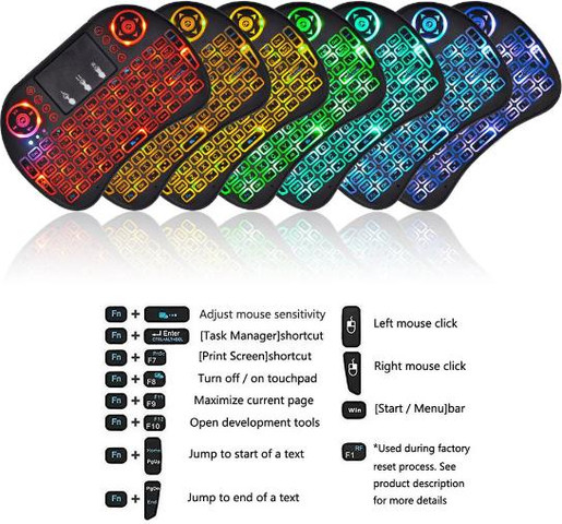 מיני מקלדת אלחוטית מוארת עם משטח מגע (Touchpad) וסוללה נטענת שפות עברית+אנגלית