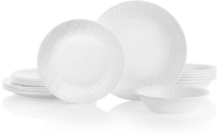 סט צלחות קורל 48 חלקים ל16 סועדים של קורנינג  דגם Linen Weave תוצרת ארה"ב