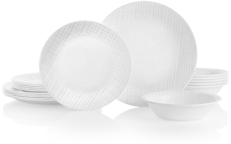 סט צלחות קורל 36 חלקים ל12 סועדים של קורנינג  דגם Linen Weave תוצרת ארה"ב