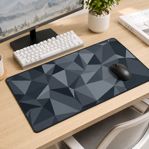 משטח גיימינג מקצועי לעכבר ולמקלדת XXL – דגם Geometric Gray | 90×40 ס”מ