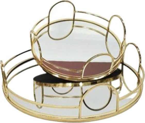 זוג מגשי מראה עגולים מעוצבים BRASS בצבע זהב יוקרתי