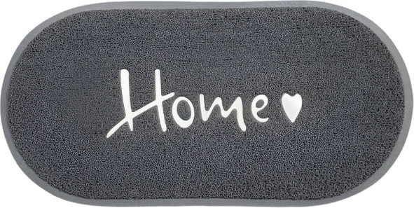 שטיח כניסה לבית דגם מורגן עשוי PVC אפור וכיתוב HOME לבן