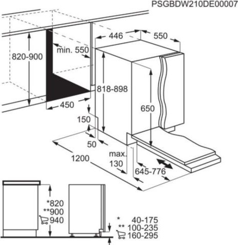 מדיח כלים צר אינטגרלי מלא AEG א.א.ג. Maxiflex Airdry FSE73507P