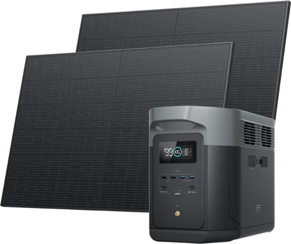 קיט תחנת כח ניידת 2000Wh + זוג פאנלים סולארים EcoFlow 540W אקופלואו EF Delta 2Max + 1080Fix
