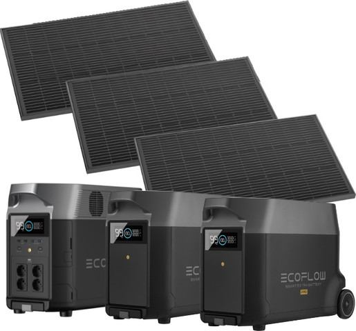 סט תחנת כוח ניידת 3600Wh כולל 2 סוללת הרחבה ו-3 פאנלים סולאריים Ecoflow 540W אקופלואו EF DELTA PRO +2EB + 1620FIX