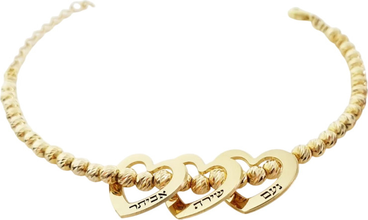 צמיד חרוזים תליוני לב חלולים BL jewelry בל ג׳ולרי חרוזים - ציפוי זהב
