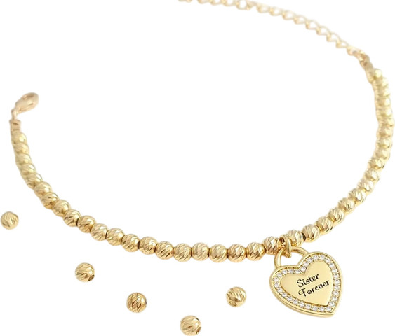 צמיד חרוזים בשילוב תליון לב BL jewelry בל ג׳ולרי חרוזים תליון - ציפוי זהב