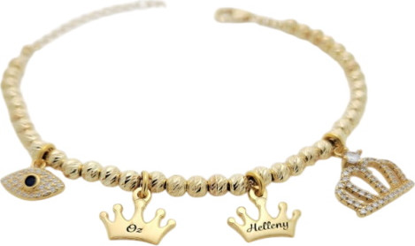 צמיד כתרים כולל חריטת שם BL jewelry בל ג׳ולרי כתרים - ציפוי זהב