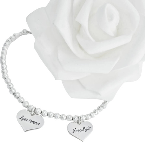 צמיד חרוזים קלאסי בשילוב תליוני לבבות BL jewelry בל ג׳ולרי חרוזים קלאסי - כסף 925