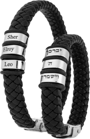 צמיד עור לגבר תליונים שטוחים משולב גומיות BL jewelry בל ג׳ולרי תליונים שטוחים