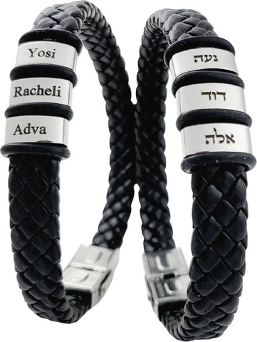 צמיד עור לגבר תליונים שטוחים משולב גומיות BL jewelry בל ג׳ולרי תליונים שטוחים