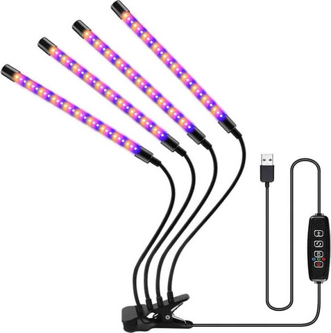 4 מנורות גידול UV לצמחים/ירקות בעוצמה 16W בחיבור USB