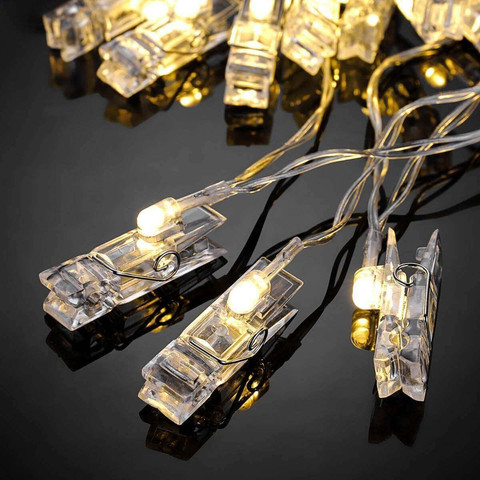גרילנדת אטבים מאירים LED לתלית תמונות - 3 מטר צבע לבן-חם