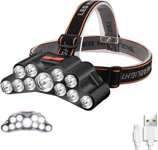 פנס ראש LED נטען | 11 נורות | עוצמתי ועמיד במים