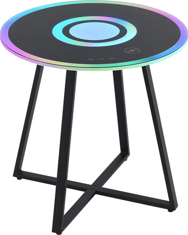 שולחן קפה חכם עם טעינה אלחוטית ותאורת LED צבעונית צבע שחור