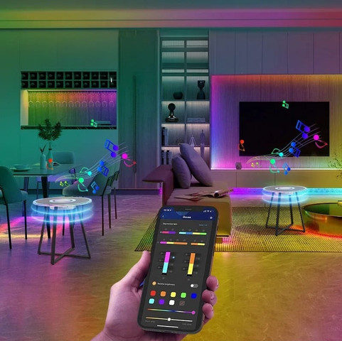 שולחן קפה חכם עם טעינה אלחוטית ותאורת LED צבעונית צבע שחור