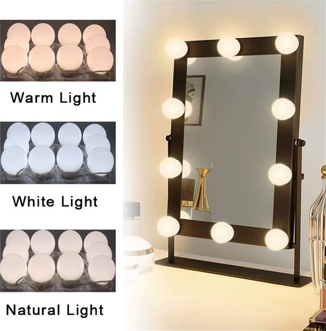 8 נורות LED למראת איפור - עמעום 9 רמות, תאורת הוליווד USB 5V