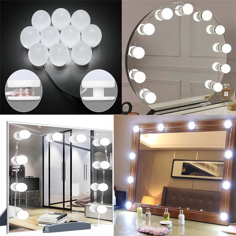 8 נורות LED למראת איפור - עמעום 9 רמות, תאורת הוליווד USB 5V