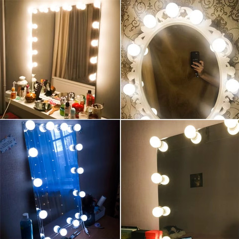 8 נורות LED למראת איפור - עמעום 9 רמות, תאורת הוליווד USB 5V